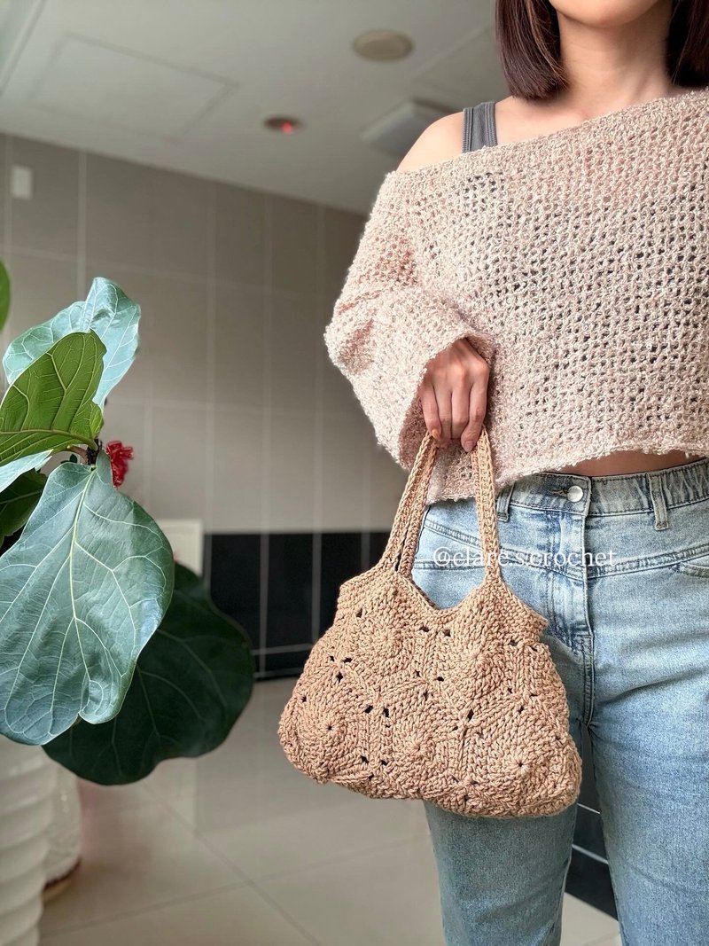 NEW! 復古花磚拼接提包 - 手提包/手提袋 - 棉．麻 卡其色