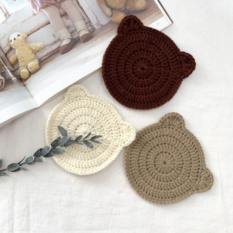Hand Knitting/Cute Bear Crochet Coaster Knitting Coaster - ที่รองแก้ว - ผ้าฝ้าย/ผ้าลินิน หลากหลายสี