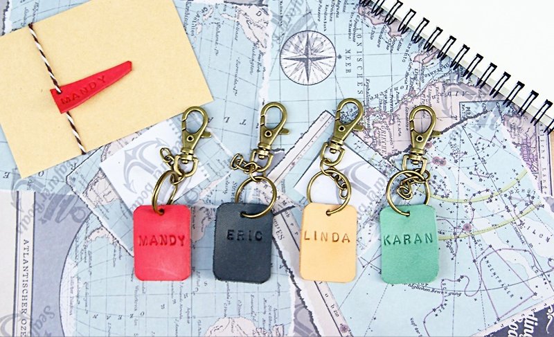 Key ring leather key ring tag two groups - ที่ห้อยกุญแจ - หนังแท้ หลากหลายสี