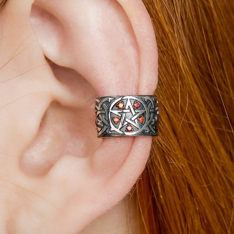 Pentagram ear cuff no piercing - Earrings & Clip-ons - Sterling Silver Silver