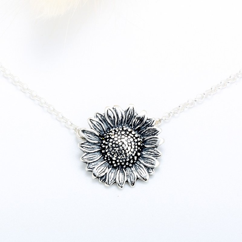 Sunflower flower s925 sterling silver necklace birthday Valentine Day gift - สร้อยคอ - เงินแท้ สีเงิน
