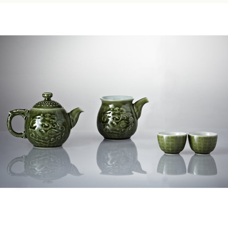 勢在必得茶具組 / 綠釉 /  一壺+六杯+茶海 - 茶壺/茶杯/茶具 - 瓷 綠色