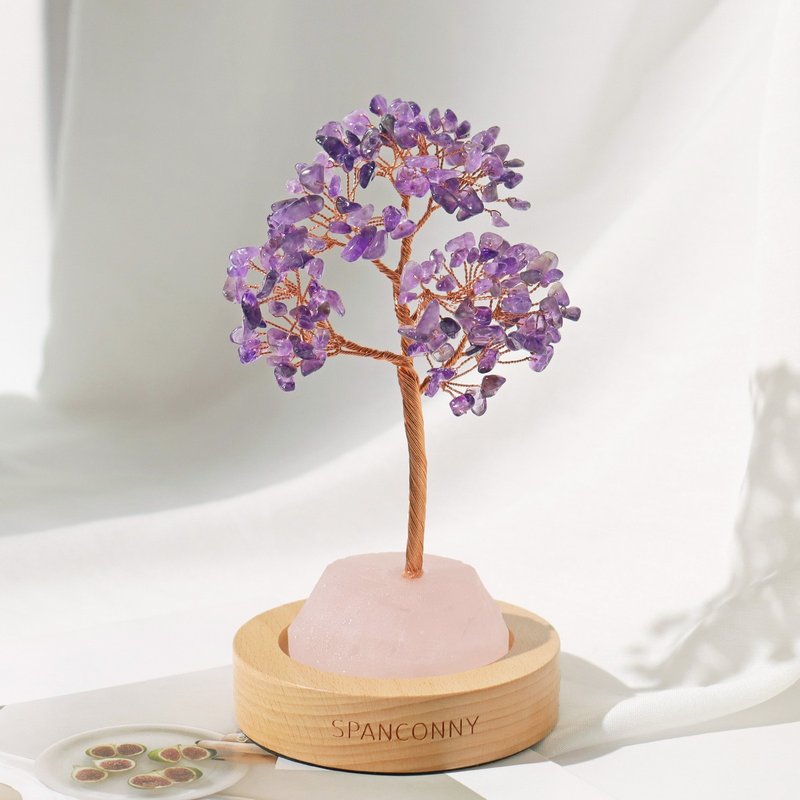 Guangjie Guiren | Amethyst | Natural crystal wishing tree (with beech wood lamp holder) - Items for Display - Crystal Purple