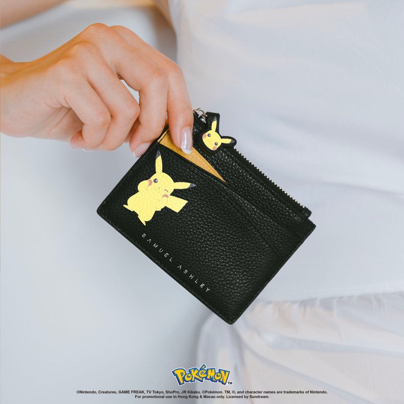 【寶可夢特別版系列】Pokémon皮革鑰匙零錢包 - 黑色 皮卡丘 - 零錢包/小錢包 - 真皮 黑色