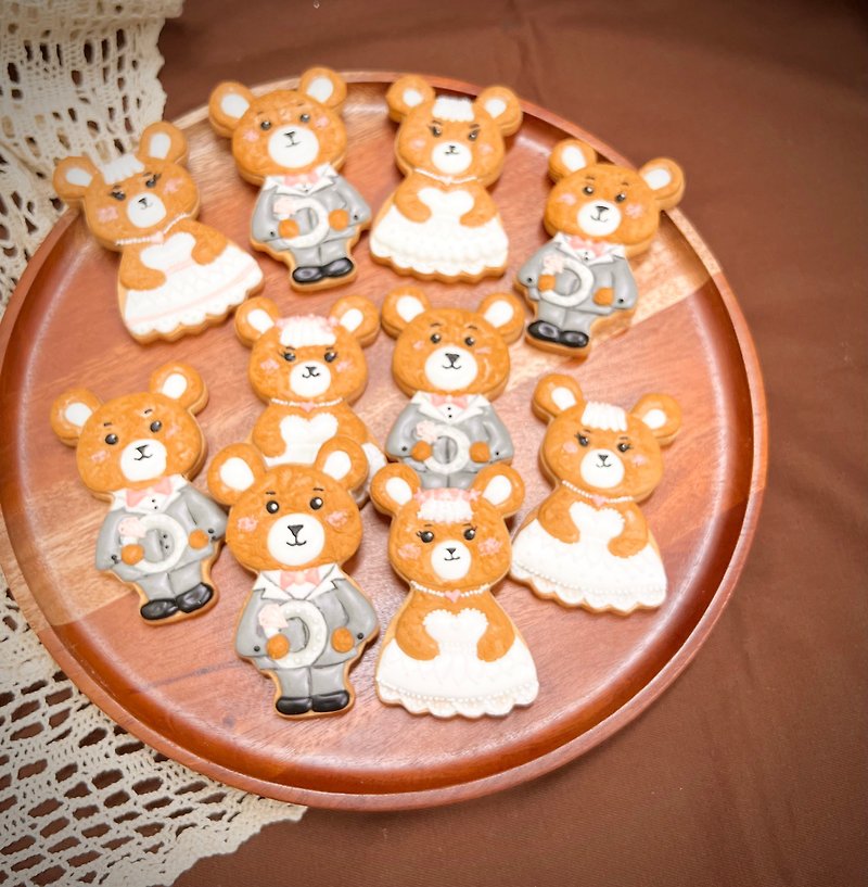 Wedding bear icing biscuits-10 pcs/group (5 pcs each) - คุกกี้ - อาหารสด 