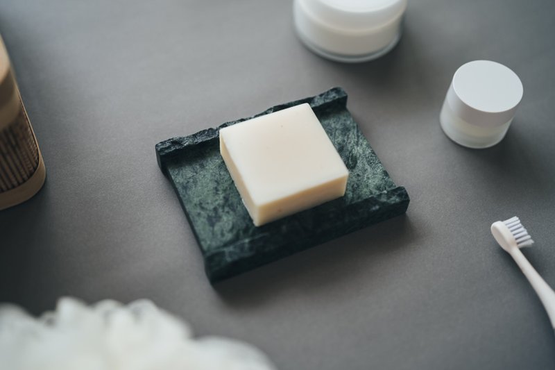 大理石自然面把手 小托盤/肥皂盤  (台灣蛇紋石) - 衛浴用品/浴室收納 - 石頭 綠色