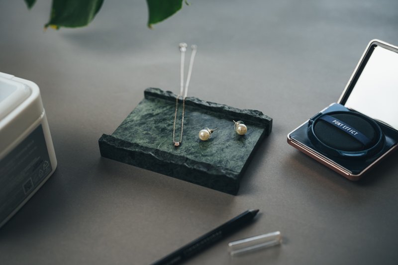 【クリスマスギフトにおすすめ】大理石の自然な持ち手付きミニトレイ/ソープディッシュ (台湾蛇紋石) - バス・トイレ用品 - 石 グリーン