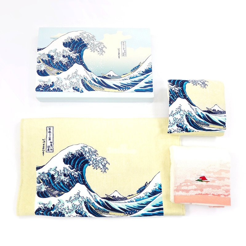 Maruma Japan│Hokusai Towel Three-piece Gift Set - ผ้าขนหนู - ผ้าฝ้าย/ผ้าลินิน หลากหลายสี