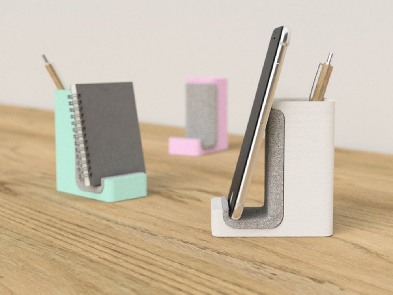 pen and phone holder, pen holder, pen stand, Phone stand, desk organizer - กล่องใส่ปากกา - วัสดุอีโค ขาว