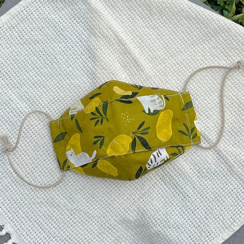 Lemon Cat 3D handmade cloth mask [Handmade in Taiwan] - Face Masks - Cotton & Hemp Green