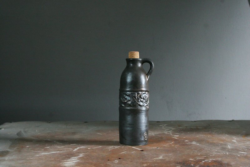 Ceramic black bottle vase Little wheel thrown bottle Tiny pottery flower vase - Pottery & Ceramics - Pottery Black