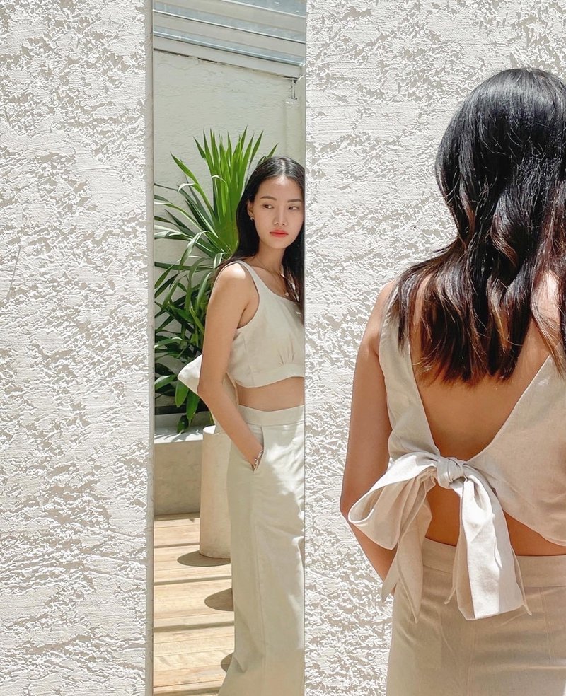 Real linen cotton long leg set - 女上衣/長袖上衣 - 棉．麻 咖啡色