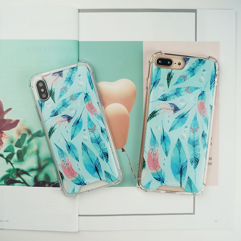 [Light Feather Feifei_Green] Painted anti-gravity air cushion anti-fall mobile phone case - Phone Cases - Plastic Green