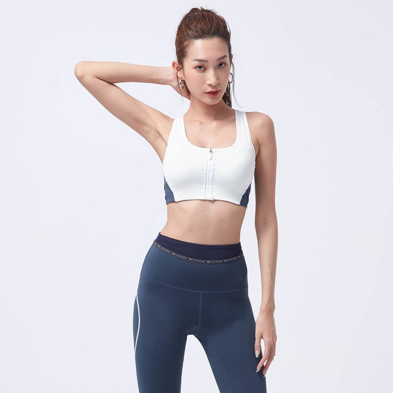 ULTRACOOL-涼感撞色前拉鍊運動Bra-白 - 女內衣褲 - 尼龍 白色