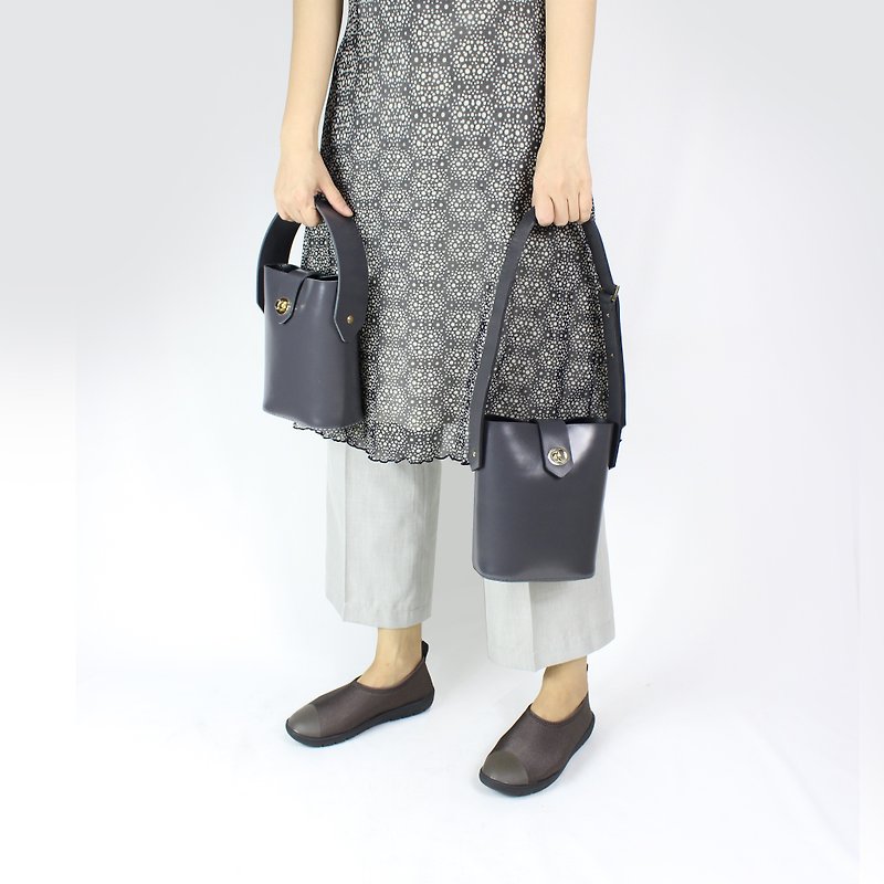Zemoneni leather lady wide shoulder carry bag in dark grey - Messenger Bags & Sling Bags - Genuine Leather Gray