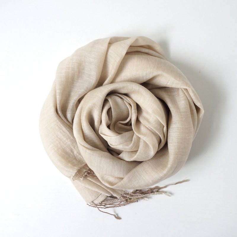 S.A x Milk Tea, Natural dyed Handmade Plain Silk/Cotton Scarf - ผ้าพันคอ - ผ้าไหม สีกากี