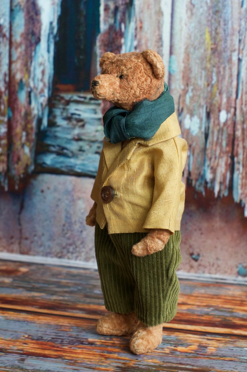 Teddy bear Dandy created with vintage plush and dressed in jacket and pants - Stuffed Dolls & Figurines - Other Materials Brown