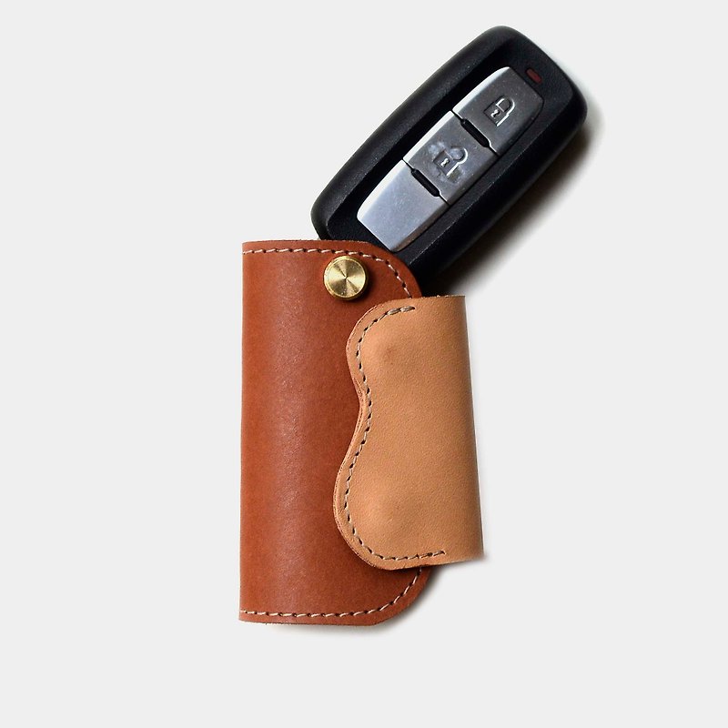 [Maple wheel frame] vegetable tanned cowhide car key case original color brown leather lettering gift - Keychains - Genuine Leather Brown