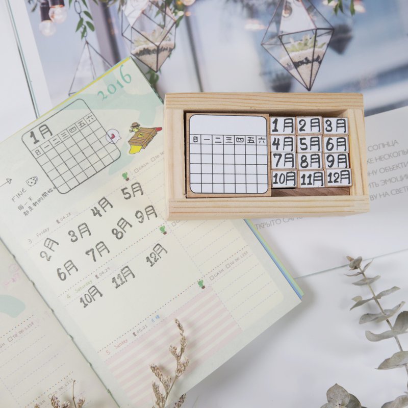 櫸木 萬年曆印章 1月~12月 月曆 星期 手帳 中文 英文 日文可以選 - 印章/印台 - 木頭 咖啡色