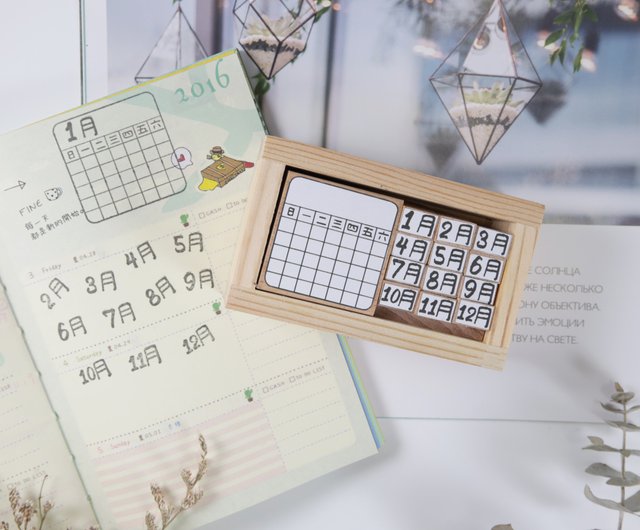 Perpetual calendar seal Beech wood perpetual calendar stamp