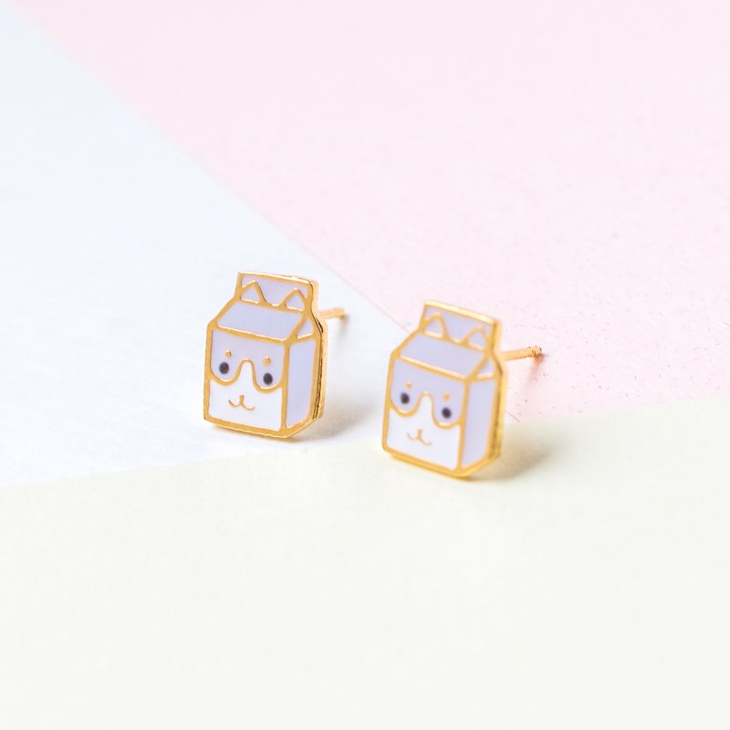 Shiqi Milk Box Animal Milk | Handmade Earrings - ต่างหู - วัตถุเคลือบ สีเทา
