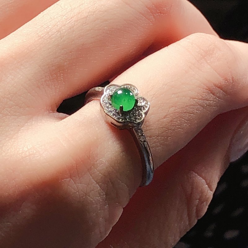 Ice green jade cabochon Ruyi design ring 925 sterling silver | Natural jade A grade | Gift - แหวนทั่วไป - หยก สีเขียว