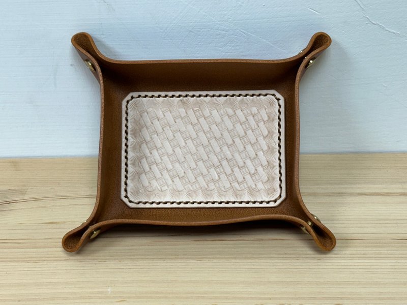 手工縫製植鞣皮革收納盤700 - 居家收納/收納盒/儲物盒 - 真皮 咖啡色