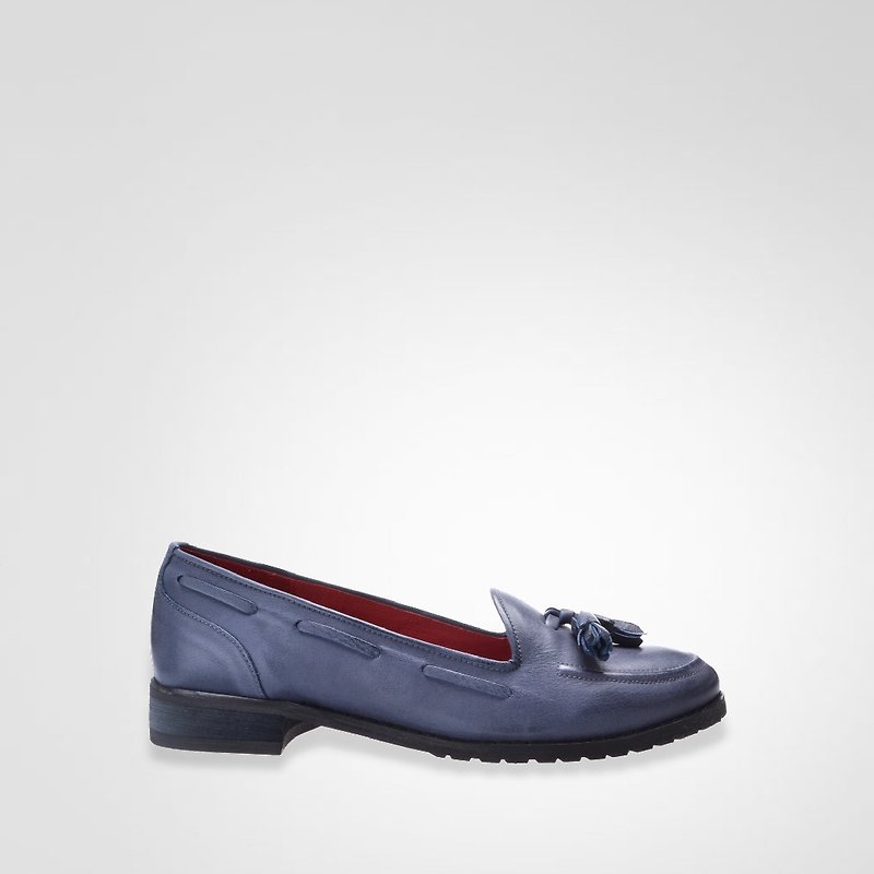Classic blue fringed loafers - Women's Oxford Shoes - Genuine Leather 