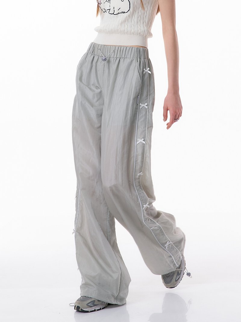 ziziFei design American slim thin bow tie wide leg straight quick-drying sports casual pants for women - กางเกงขายาว - วัสดุอื่นๆ 