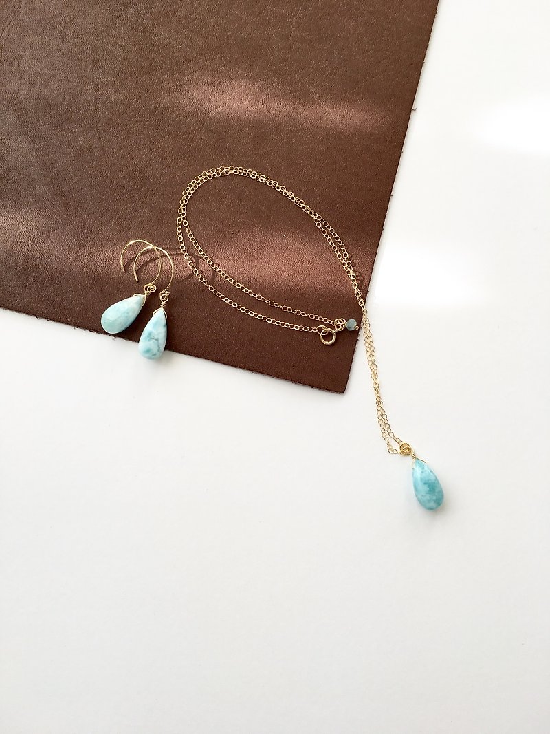 Larimar set up 14kgf earring and necklace  - 項鍊 - 石頭 藍色