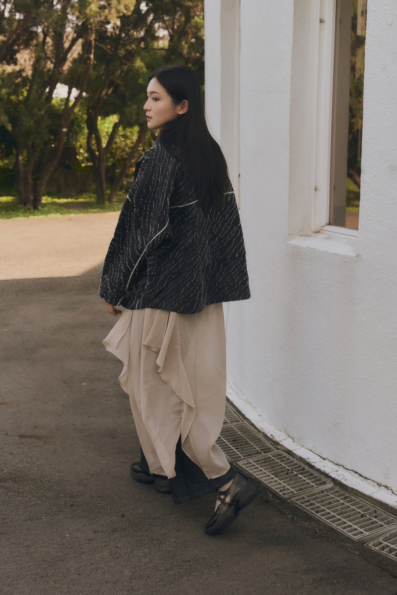 疊層立領剪接外套 / 牛仔藍 - 女大衣/外套 - 棉．麻 藍色