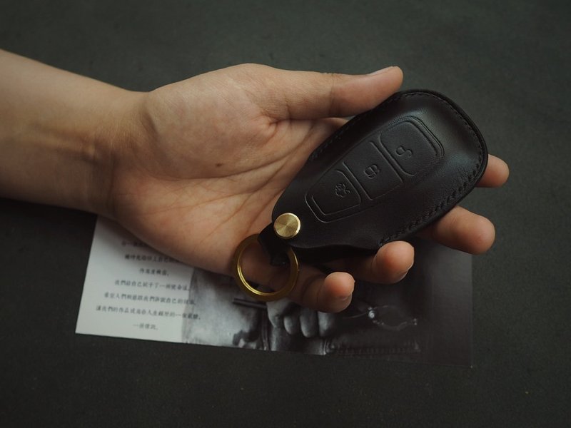 牛皮福特Ford車鑰匙套 純手工牛皮 客製化訂製刻字禮物 男士禮物 - 鑰匙圈/鑰匙包 - 真皮 黑色