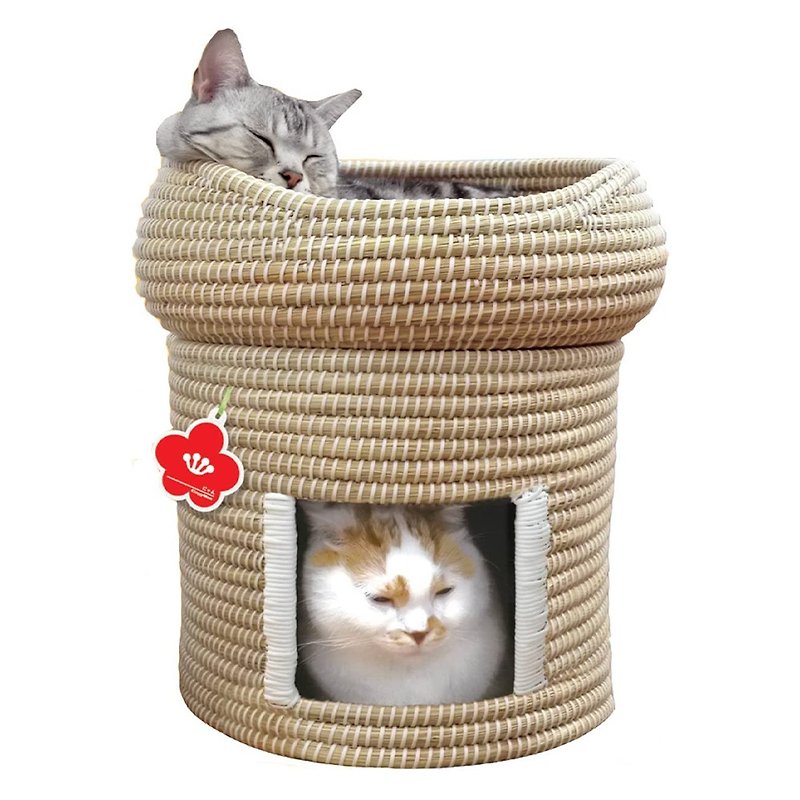 [Japan CattyMan] woven dome double-layer sleeping nest / upper and lower can be separated (little red flower label) - Bedding & Cages - Other Materials Brown
