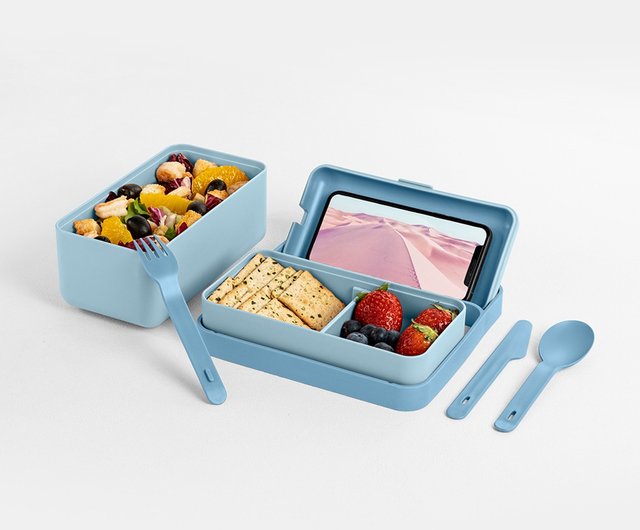 1 Piece Large Capacity Double Layer Plastic Lunch Box With Cutlery