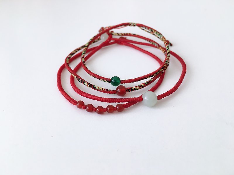 Myanmar Jade Pearl Moon Lao Red Line / Marriage - Bracelets - Other Materials White