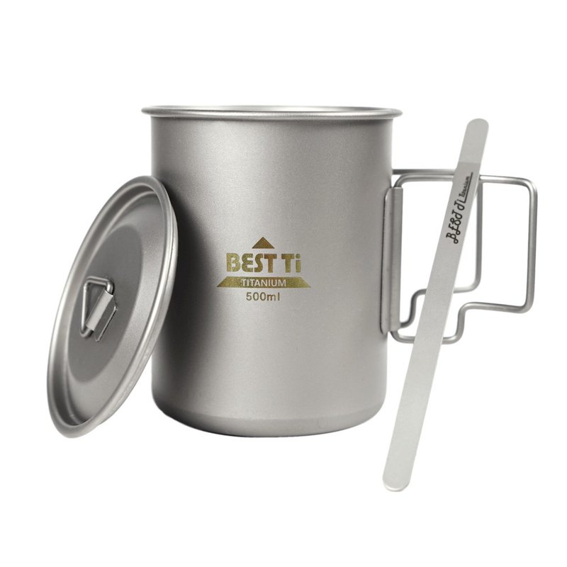 500ml pure titanium folding cup Titanium cup can be heated and donated with breathable storage bag and stirring rod - แก้ว - เครื่องประดับ สีเงิน