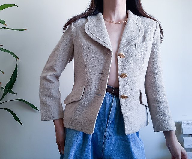 LOUIS FÉRAUD Vintage Beige Wool Blazer Jacket Scallop Collar Made in Japan  - Shop ISSARA ART GALLERY Women's Blazers u0026 Trench Coats - Pinkoi