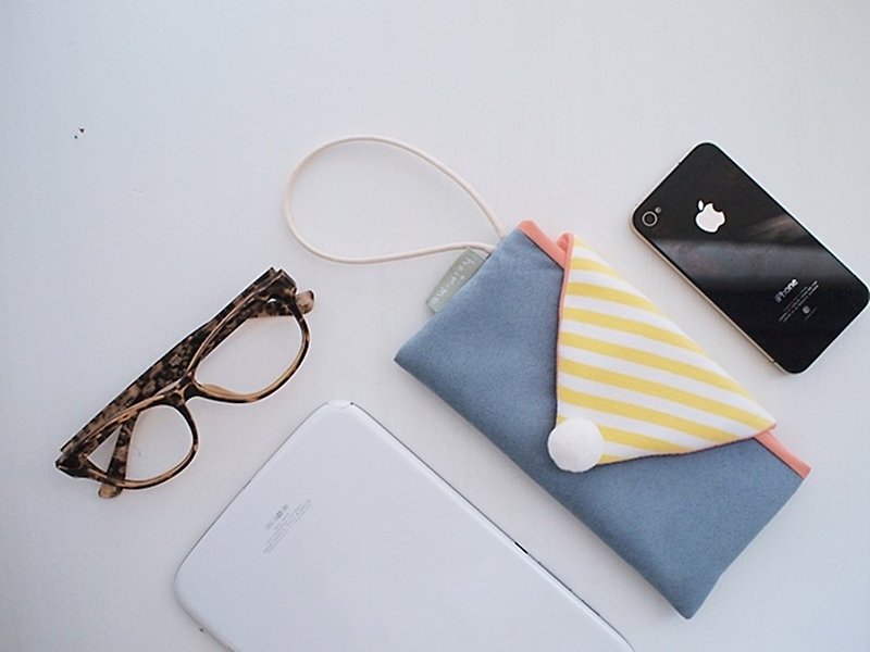 hairmo striped macaron mobile phone bag-suede blue (mobile phone/power bank) - Phone Cases - Cotton & Hemp Pink