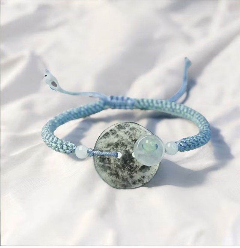 [Wish for Peace] Ice-type Black Chicken Jade Peace Buckle Braided Bracelet | Natural Burmese A-grade Jade | Gift - Bracelets - Jade Gray
