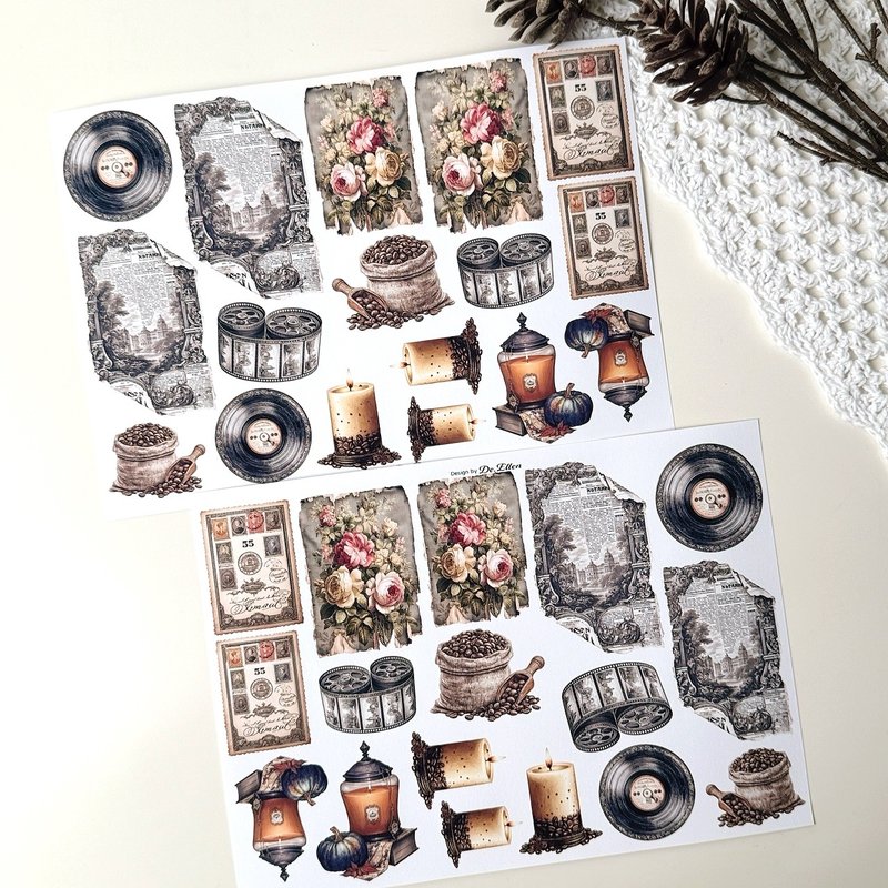 A695 - Coffee props - 貼紙 - 紙 