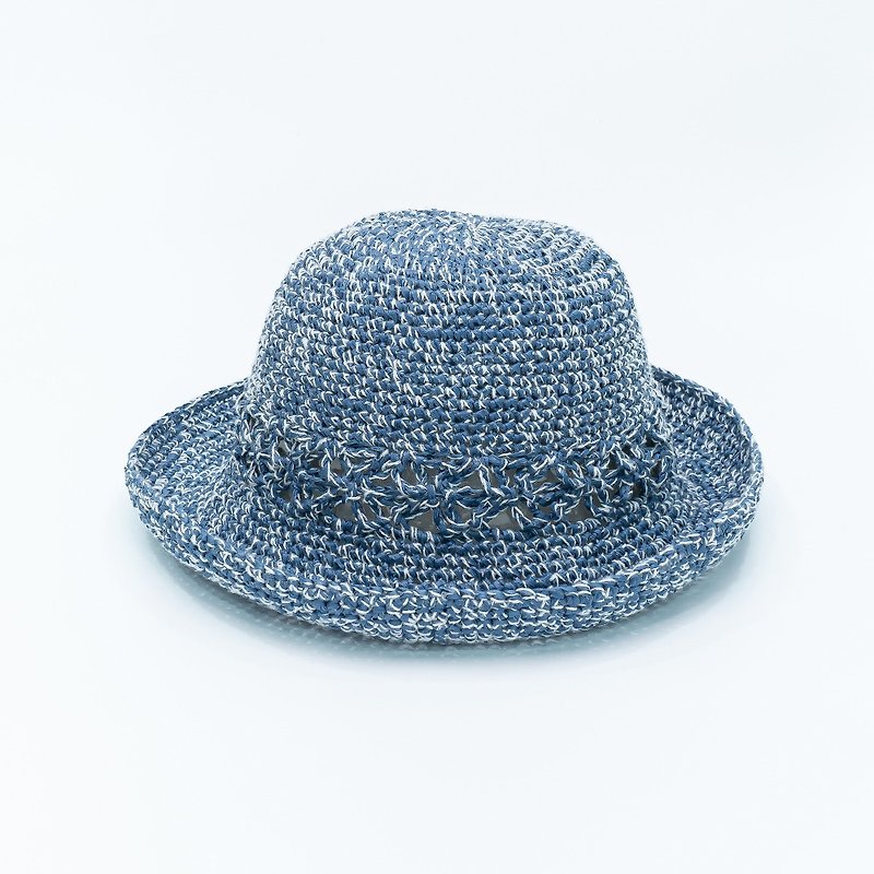 Bodhiyamas- 手工編織灰藍色混線圓帽－The Geniality Blue  Grey - 帽子 - 紙 藍色