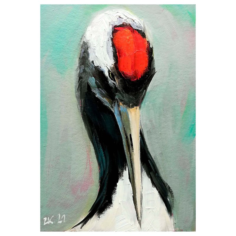 Japanese Crane Painting Original Bird Art Wildlife Hand Painted - 掛牆畫/海報 - 其他材質 多色