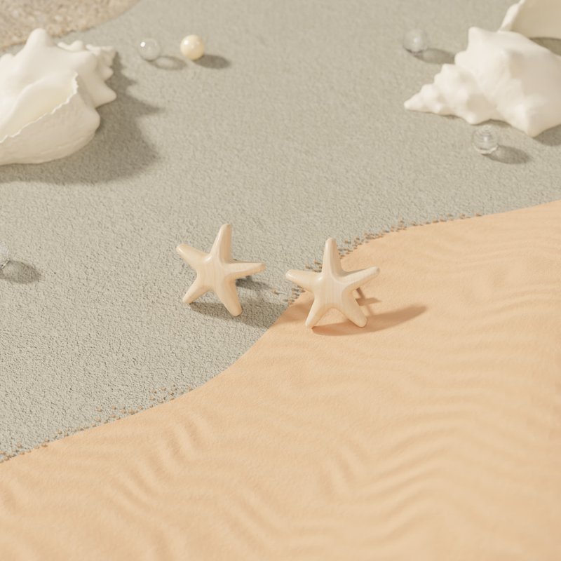 Small White Starfish - Wood Earrings / Ocean Series (pierced & clip-on) - Earrings & Clip-ons - Wood Multicolor