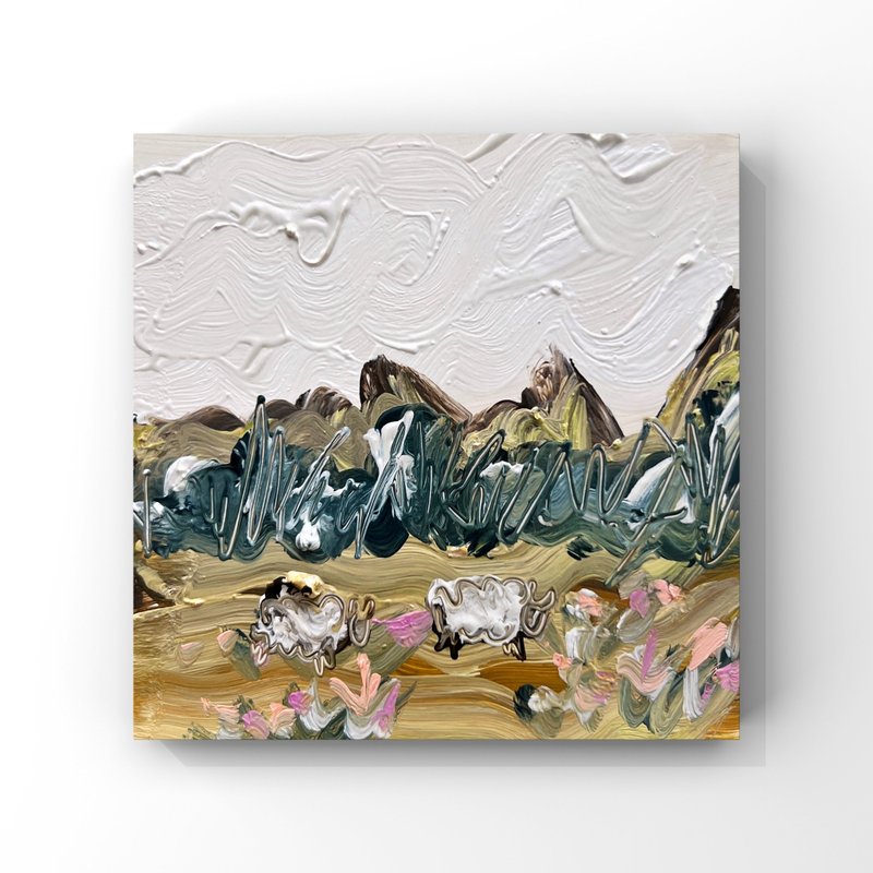Impressionist Pastoral Landscape Art Sheep Grazing Oil Painting Highlands Hills - 海報/掛畫/掛布 - 其他材質 多色