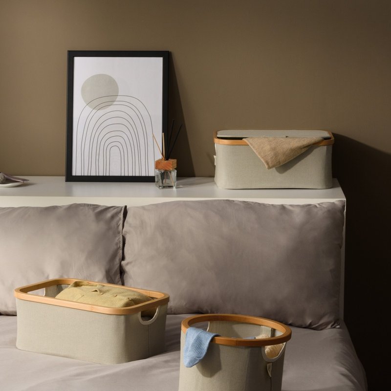 【Gudee】AKORE Stamped Storage Basket Folding Storage Basket Morandi Green - Storage - Bamboo Green