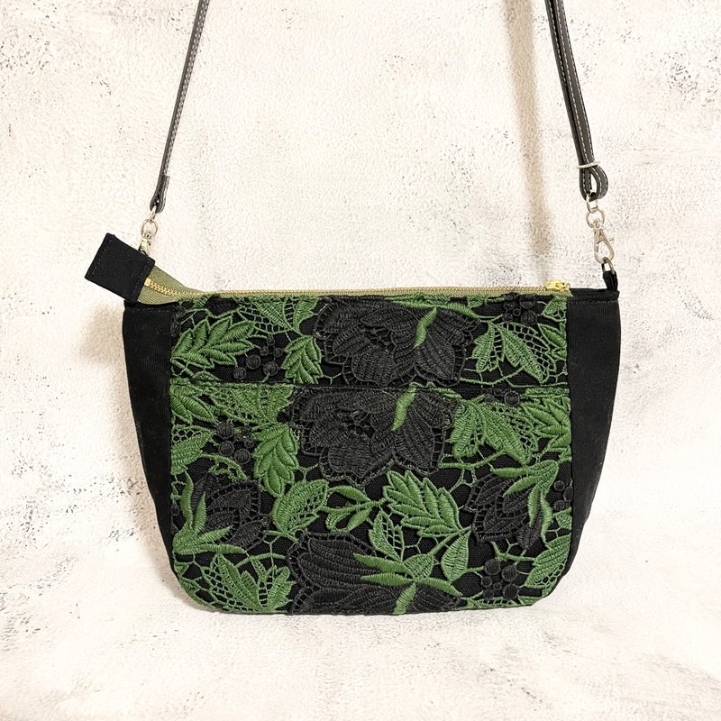 厚蕾絲布斜背、側背兩用包/綠色 - 側背包/斜背包 - 棉．麻 綠色