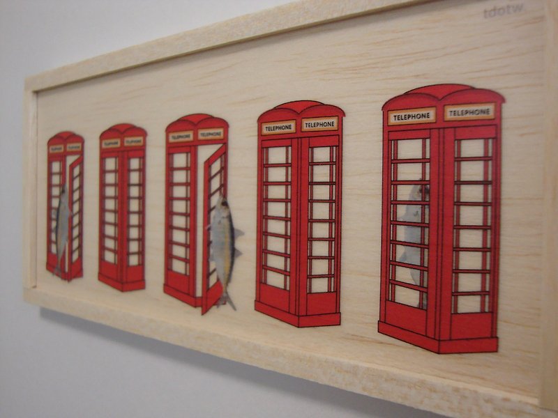 Fish and Red phone box - Wall Décor - Wood Red