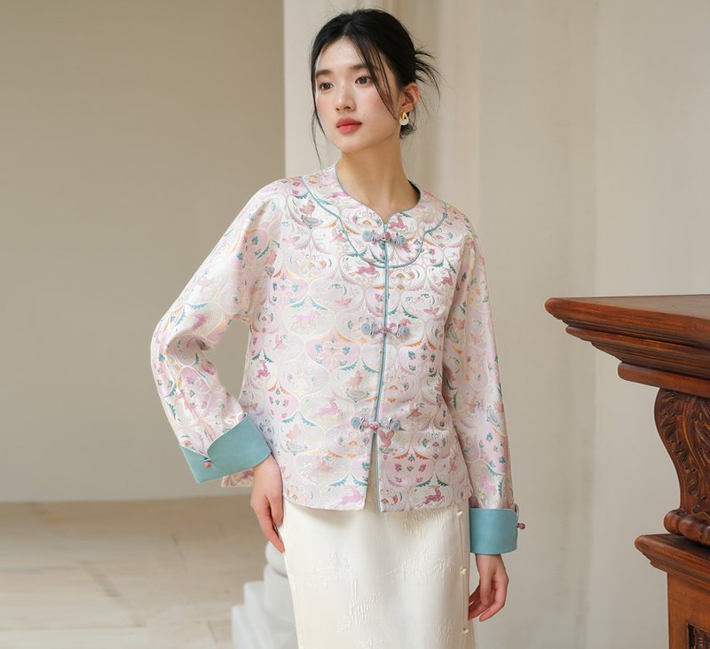 【玉瑤杏】新中式復古中國風 宋錦提花上衣/半裙 - 女上衣/長袖上衣 - 其他材質 多色
