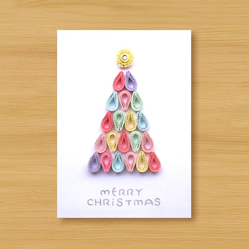 手作りロール紙のカード_ウォータードロップクリスマスツリーカード...クリスマスカード、クリスマス - カード・はがき - 紙 ピンク