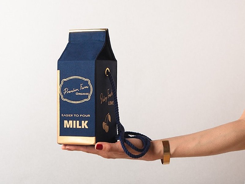有機牛奶盒肩背包 Organic milk pochette  --  GOLD CHERRY - 側背包/斜背包 - 棉．麻 金色